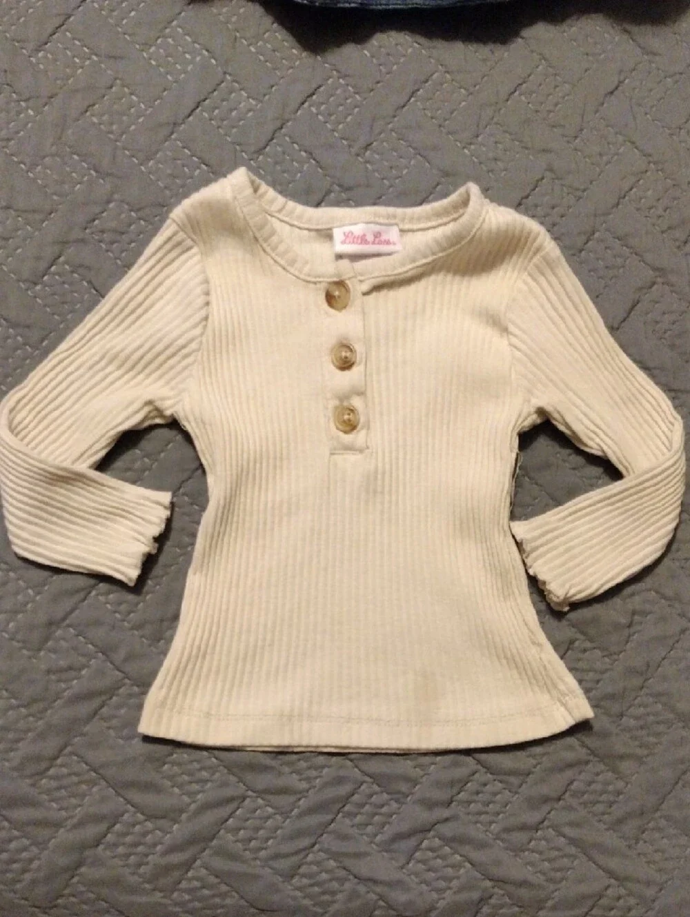 Denim Ruffle Overall Dress with Cream Ribbed Top - Picture 9 of 11